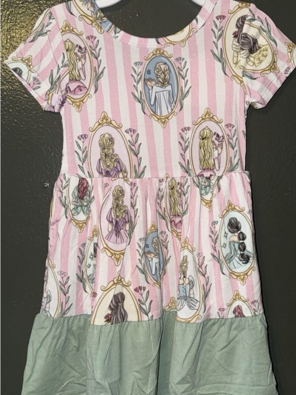 BAMBOO Pink Striped Princess Portraits Dress with Mint Hem